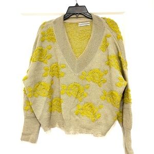 Anthropology Lucila Yellow floral sweater women’s M